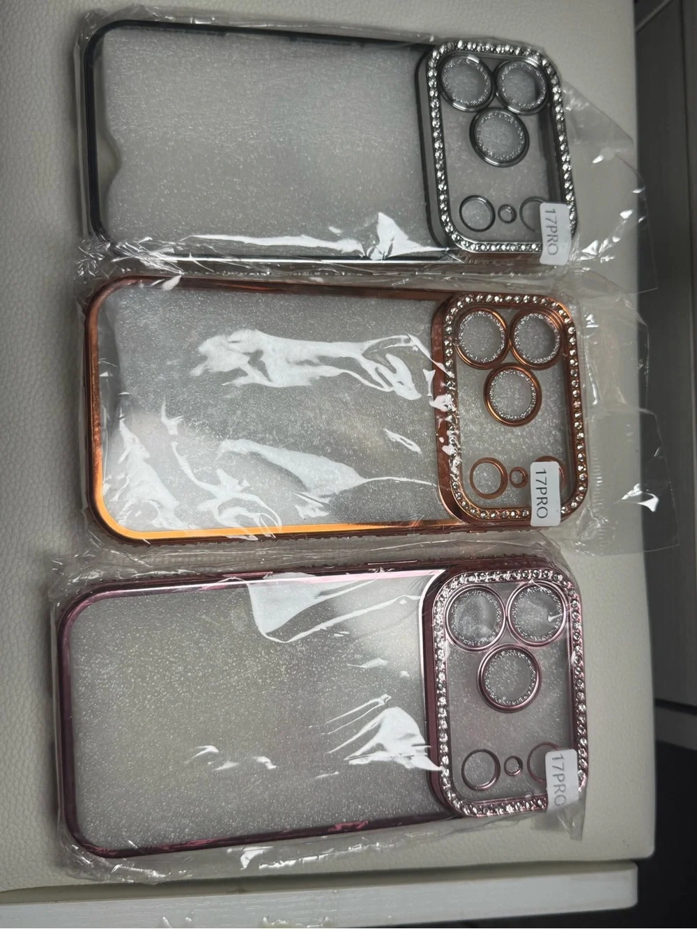 Rose Gold Glitter Phone Case with Ring Grip and Camera Cover